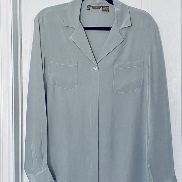 100% Silk Blouse in Pale Slate Blue Gray - Picture 1 of 5